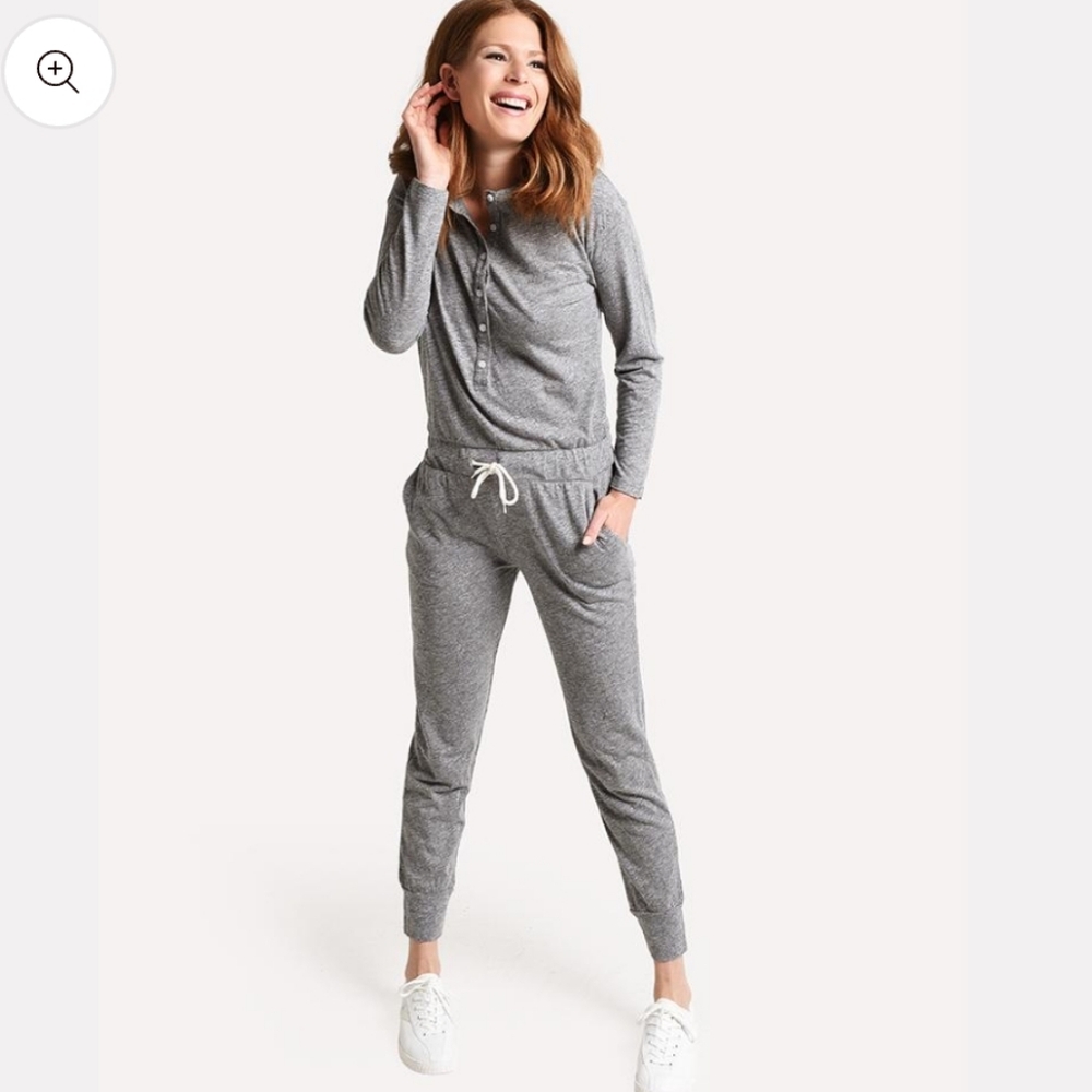 Monrow Henley Drawstring Jumpsuit, Sz L